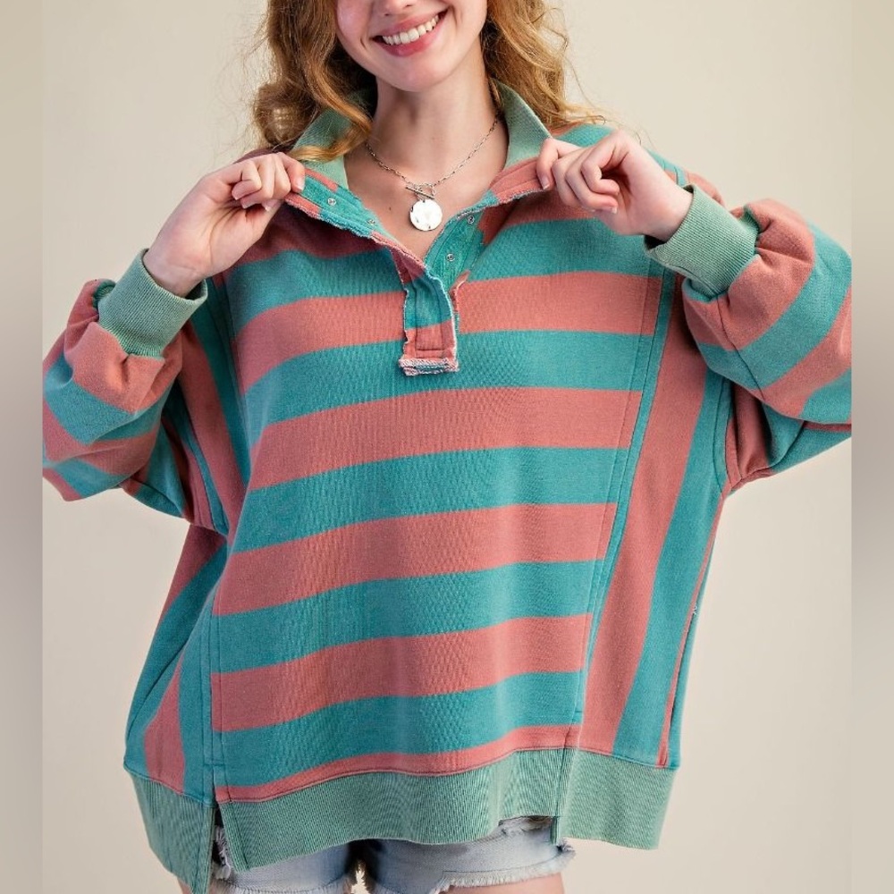 Easel stripe sweatshirt Striped Pink and Green Pullover
